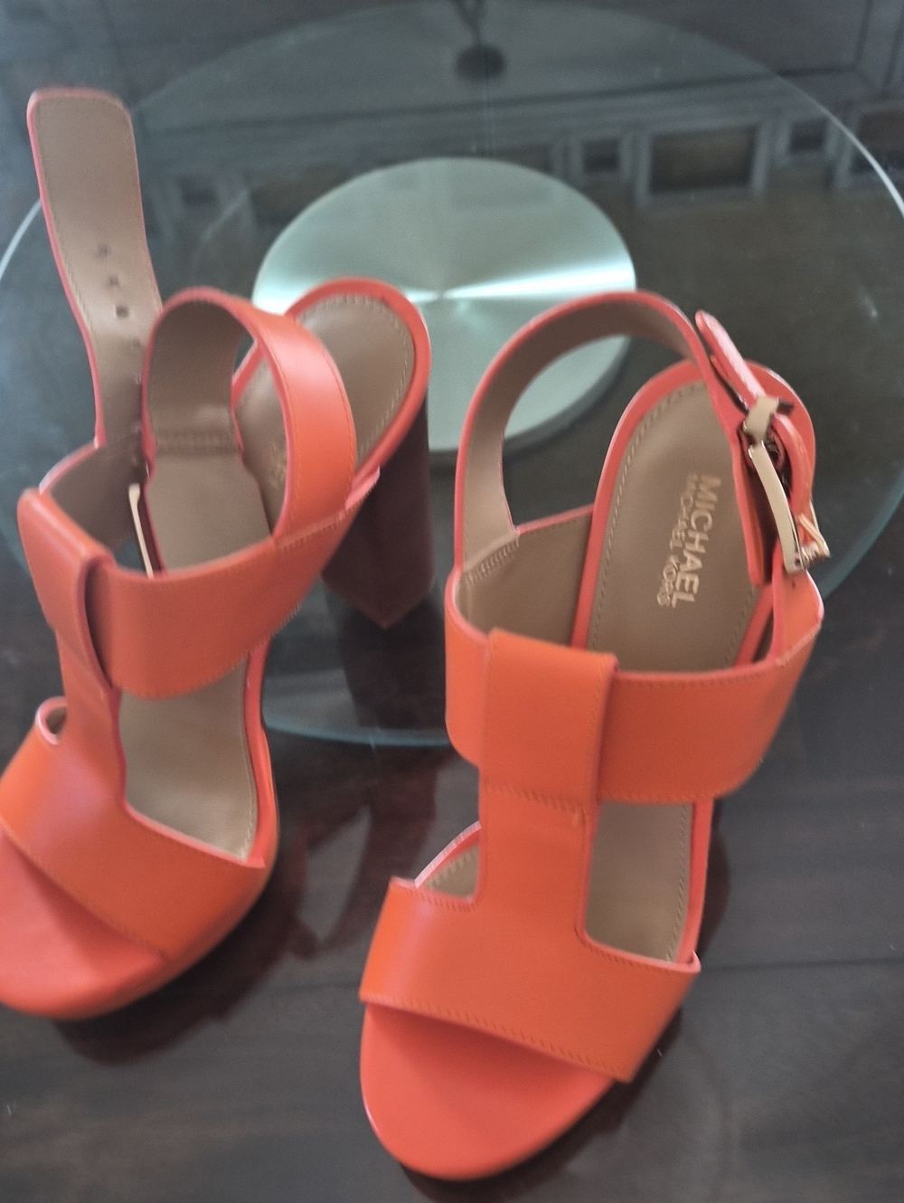 Michael Kors Coral Orange Strappy Block Heel Sandals